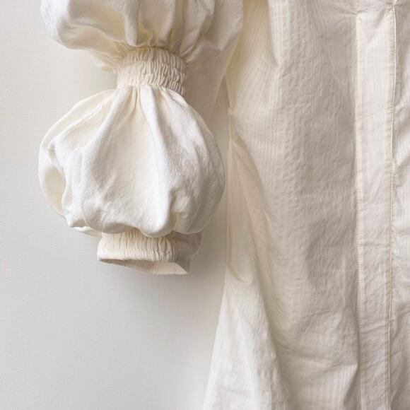 La Robe Santon by Jacquemus : Puff Sleeve Soeula Curved Hem Mini Dress : Sz 38 - Picture 6 of 16